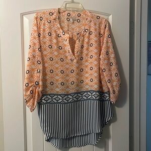 Cato orange, white and blue shirt. Size Large